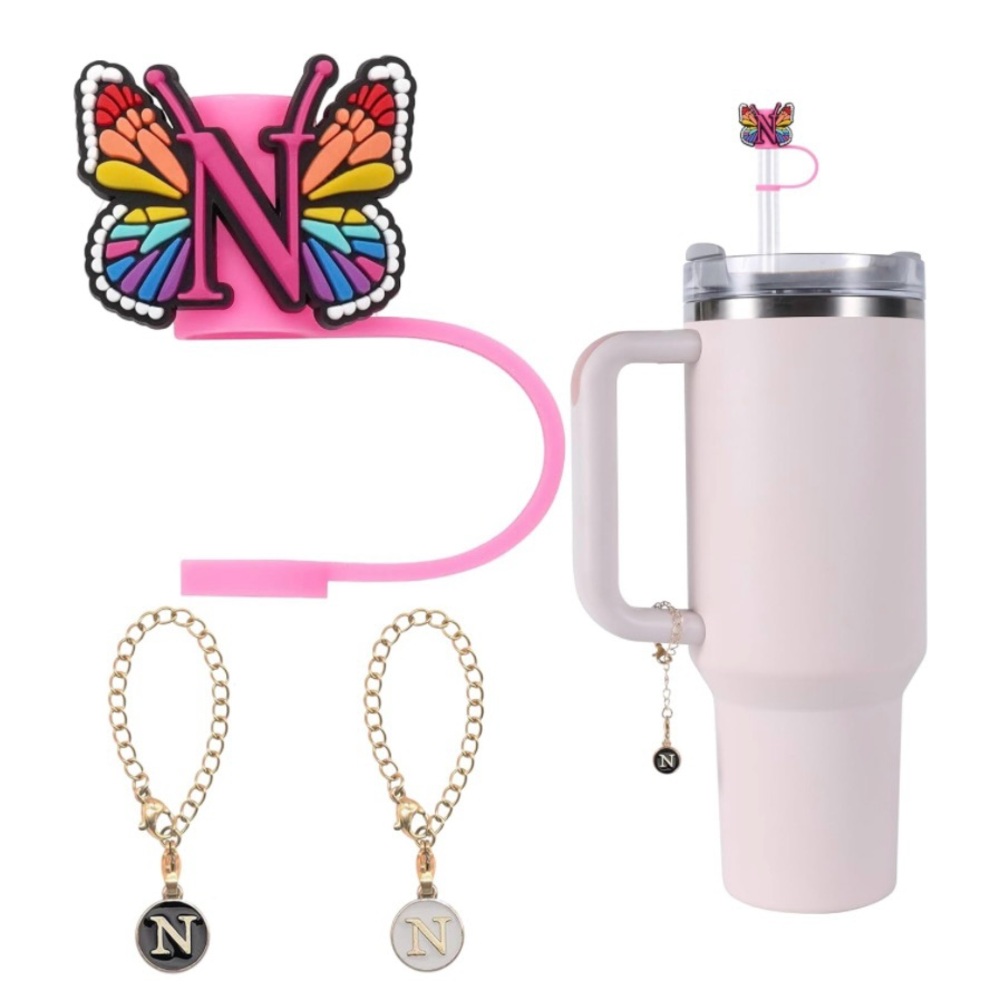 Letter N Butterfly Straw Cover Topper for Stanley Cup 40 oz 30 oz